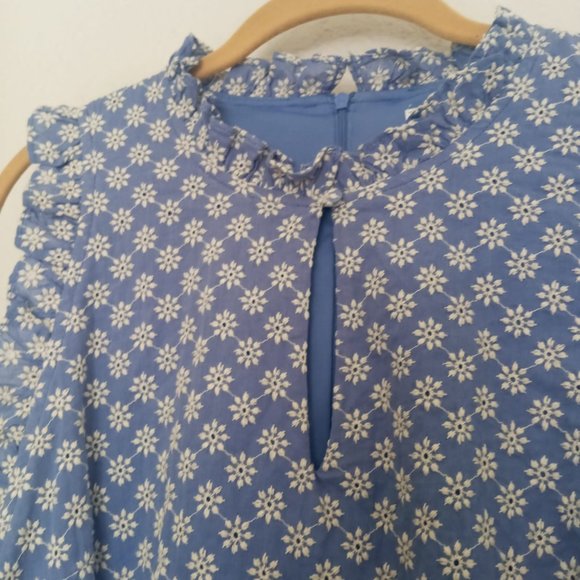 Blue Embroidered Flower Casual Dress London Times Size 8 - Picture 6 of 10